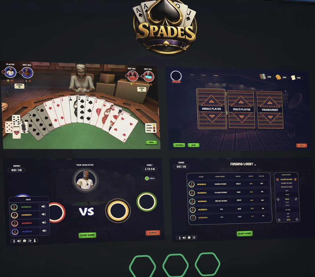 3D Spades Game - 2D Art, UI/UX Design & Art Direction
