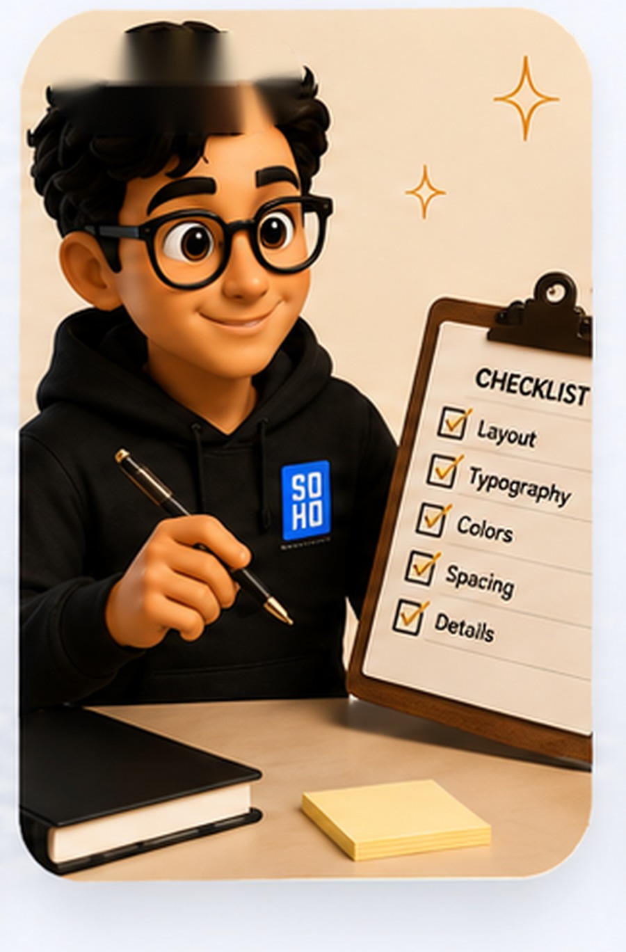 Reviewing a refinement checklist on a clipboard